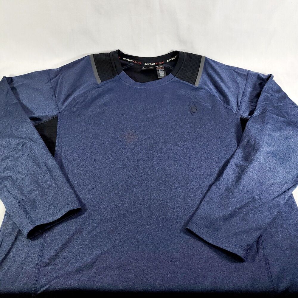 Mens Spyder Pro WB Active Crew Neck Long Sleeve Shirt L Blue and Black